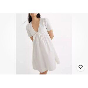 Madewell Women's White Tie-Front Mini Dress Skater Cotton Summer Size 2 Bridal